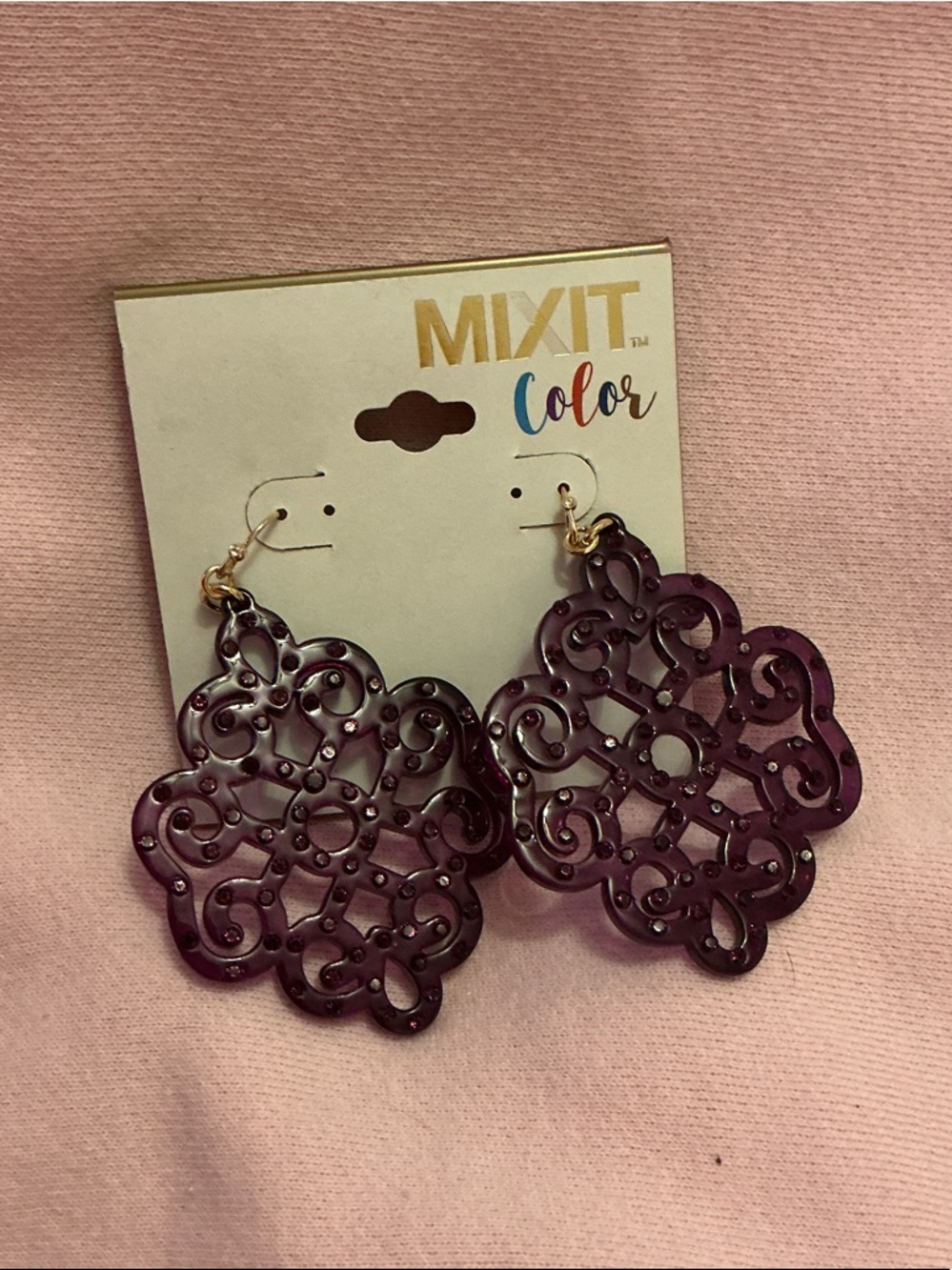 Mixit Purple Filigree Cutout Statement Earrings